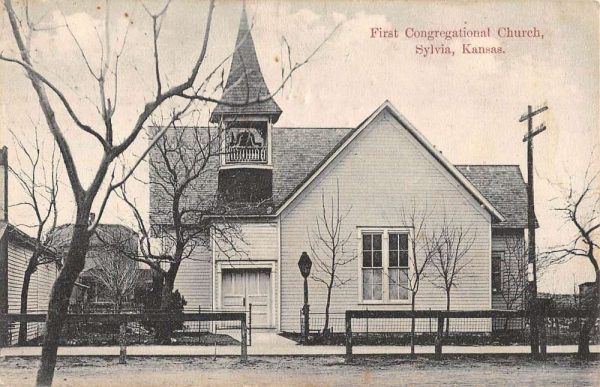 Sylvia Kansas First Congregational Church Street View Antique Postcard K102101