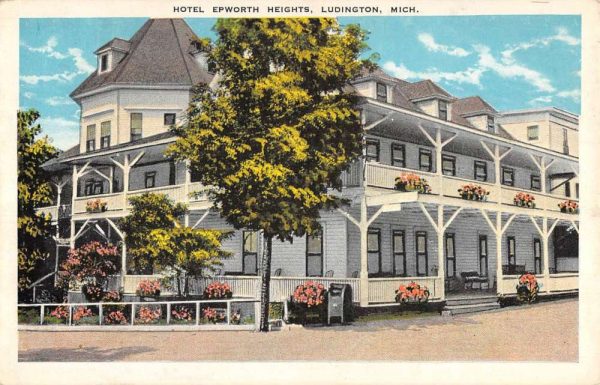 Ludington Michigan Hotel Epworth Heights Street View Antique Postcard K102215