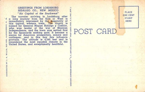 Lordsburg New Mexico Large Letter Linen Antique Postcard K102242 - Image 2