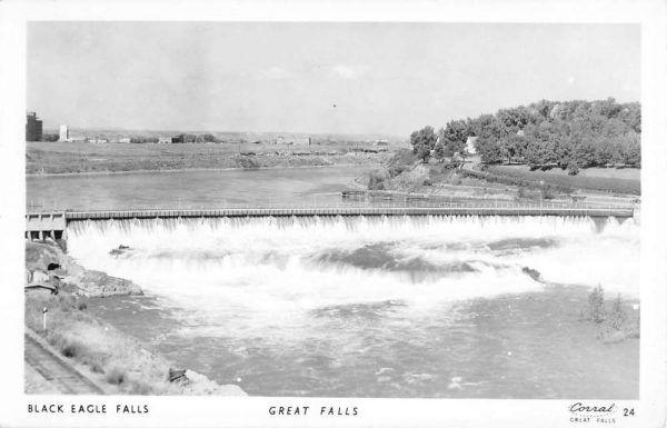 Black Eagle Falls Montana Dam Scene Real Photo Antique Postcard K102250
