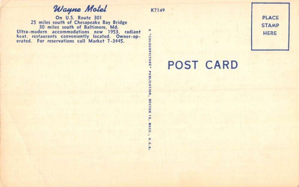 Baltimore Maryland Wayne Motel Street View Antique Postcard K102257 - Image 2