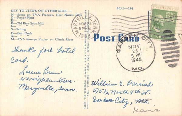 Norris Dam Tennessee Greetings From large letter linen antique pc Z49793 - Image 2