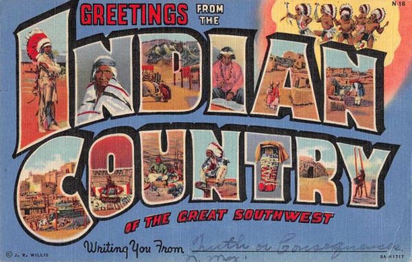 Indian Country New Mexico Greetings From large letter linen antique pc Z49798