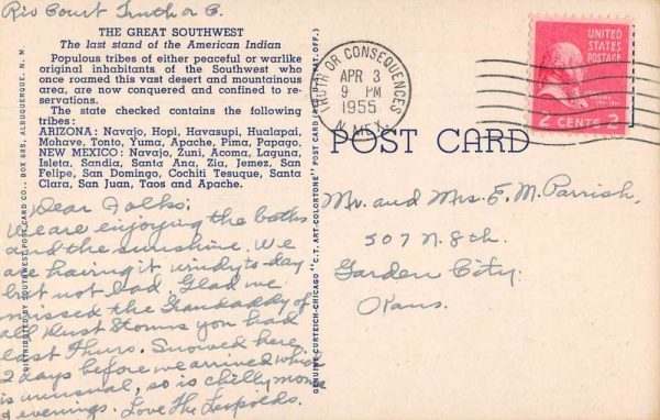 Indian Country New Mexico Greetings From large letter linen antique pc Z49798 - Image 2