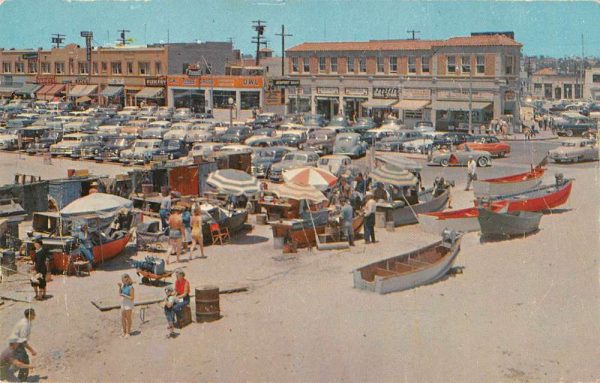 Newport Beach California Dory Fish Market Street Scene Vintage Postcard J78862