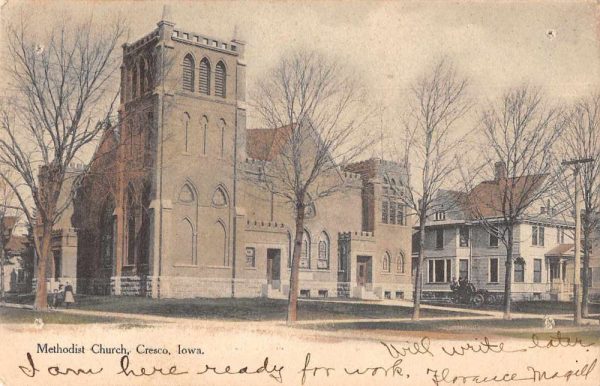 Cresco Iowa Methodist Church Exterior Antique Postcard J78957