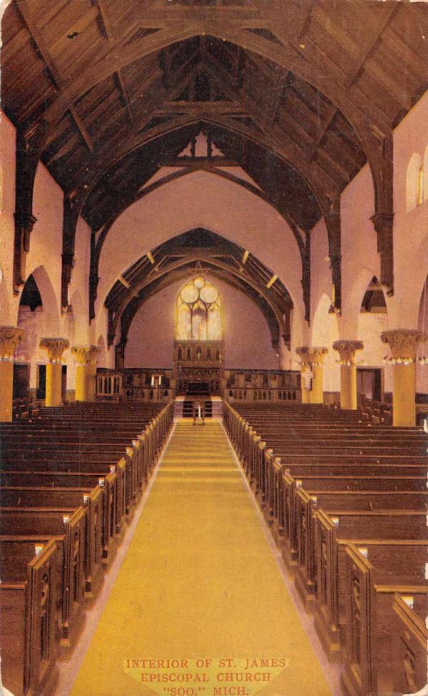 Soo Michigan St James Episcopal Church Interior Postcard J78961