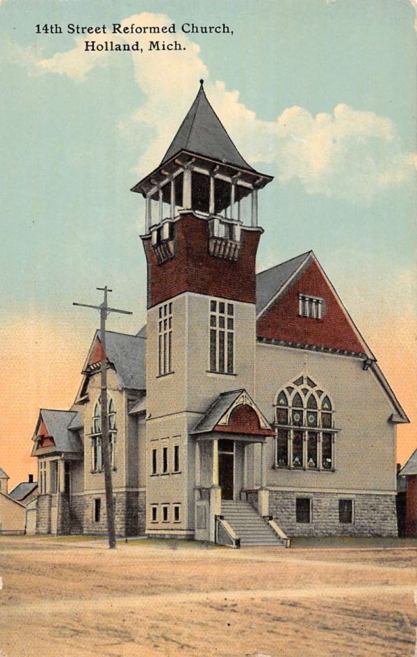 Holland Michigan Reformed Church Street View Antique Postcard K102320