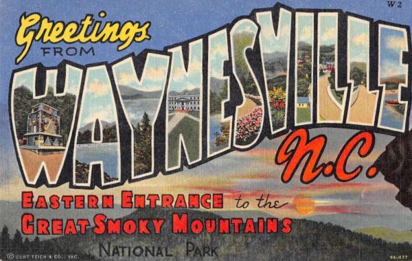 Waynesville North Carolina Greetings From large letter linen antique pc Z49823