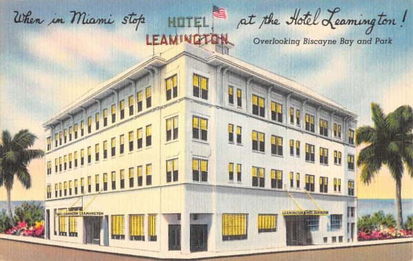 Miami Florida Hotel Leamington Art Deco Antique Postcard K102454