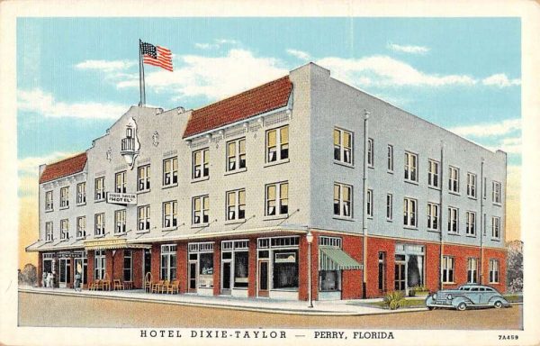 Perry Florida Hotel Dixie Taylor Street View Antique Postcard K102456