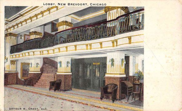 Chicago Illinois New Brevoort Lobby Interior Antique Postcard K102553