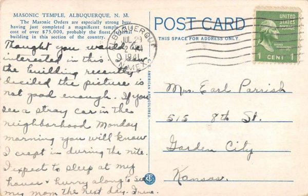 Albuquerque New Mexico Masonic Temple Street View Antique Postcard K102555 - Image 2