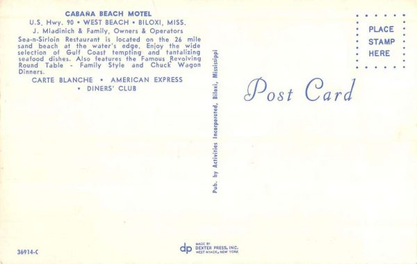 Biloxi Mississippi Cabana Beach Motel Street View Vintage Postcard K102576 - Image 2