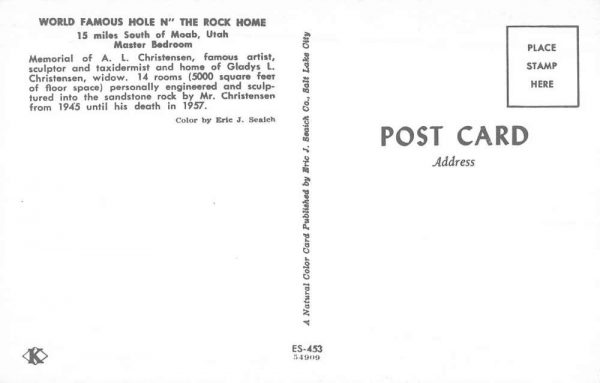 Moab Utah Hole N The Rock Home Master Bedroom Vintage Postcard K102581 - Image 2