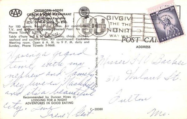 Hopkinsville Kentucky Chesmotel Lodge Street View Vintage Postcard K102583 - Image 2