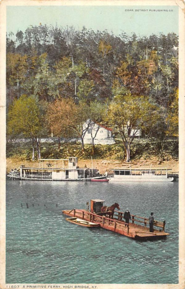 High Bridge Kentucky Primitive Ferry Detroit Pub Antique Postcard K102634