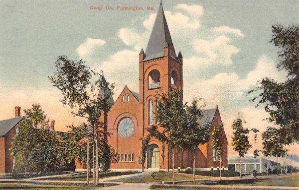 Farmington Maine Congregational Church Street View Antique Postcard K102683