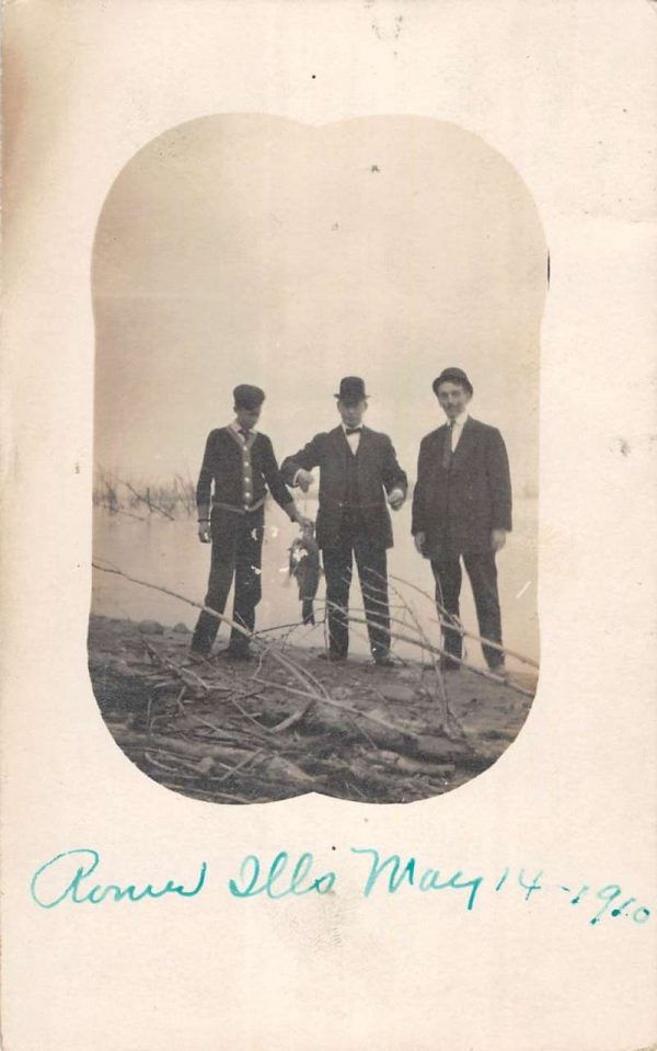 Ramus Illinois Men Fish Catch Real Photo Antique Postcard K102739