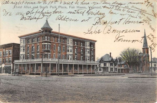 Fair Haven Vermont Hotel Allen South Park Place Antique Postcard K102756