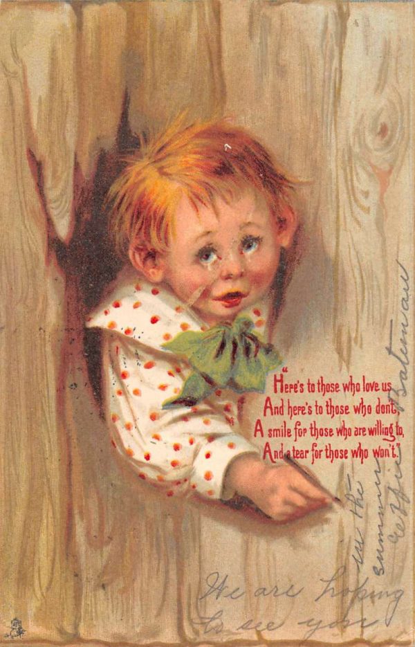 Child In Tree Love Greeting Brundage Antique Postcard K102846