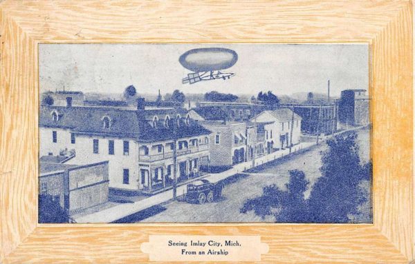 Imlay City Michigan Airship Dirigible Birdseye View Antique Postcard K102985
