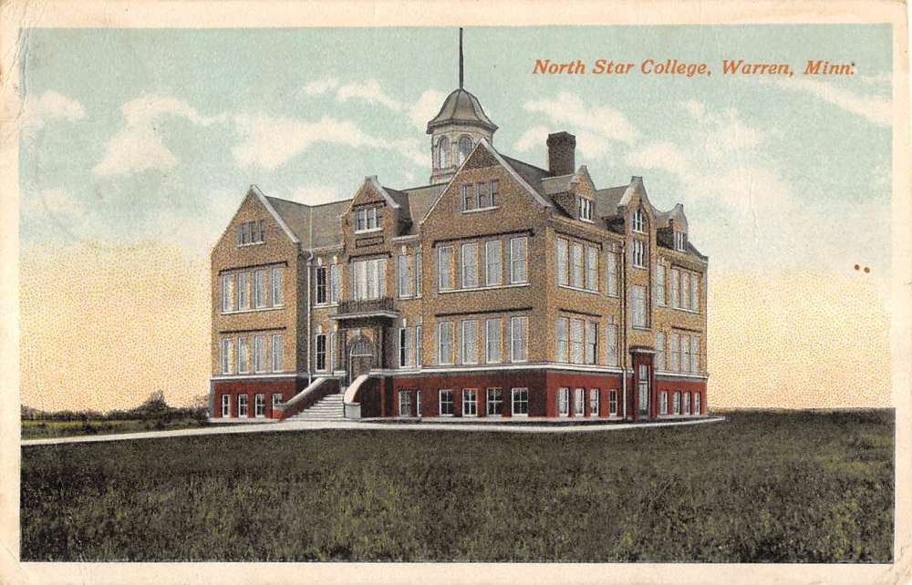 Warren Minnesota North Star College Street View Antique Postcard