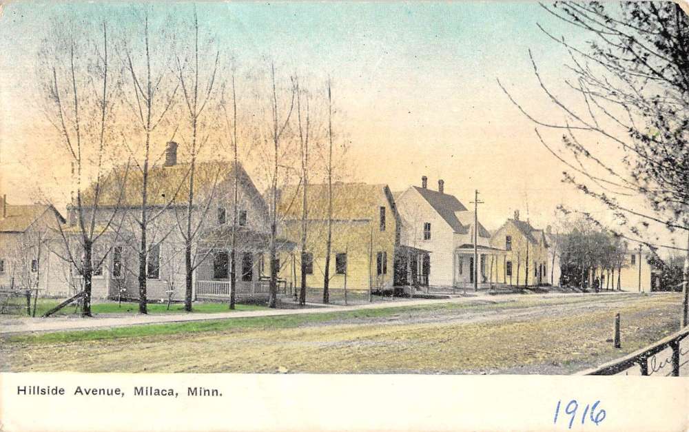 Milaca Minnesota Hillside Avenue Street Scene Antique Postcard K103049