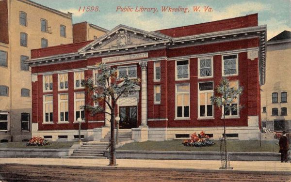 Wheeling West Virginia Public Library Street View Antique Postcard K103114