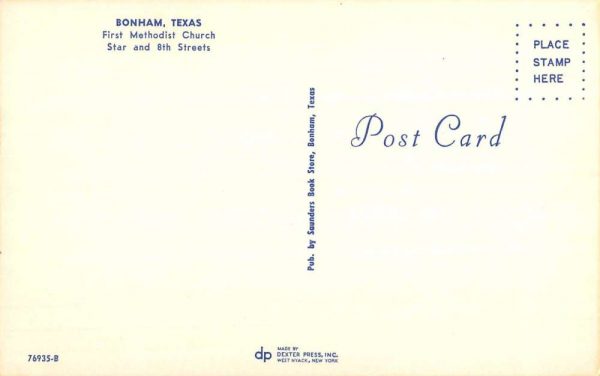 Bonham Texas First Methodist Church Street View Vintage Postcard K103168 - Image 2