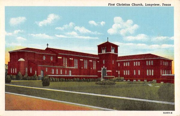 Longview Texas First Christian Church Street View Antique Postcard K103170