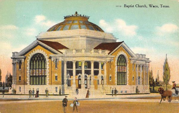 Waco Texas Baptist Church Street View Antique Postcard K103171
