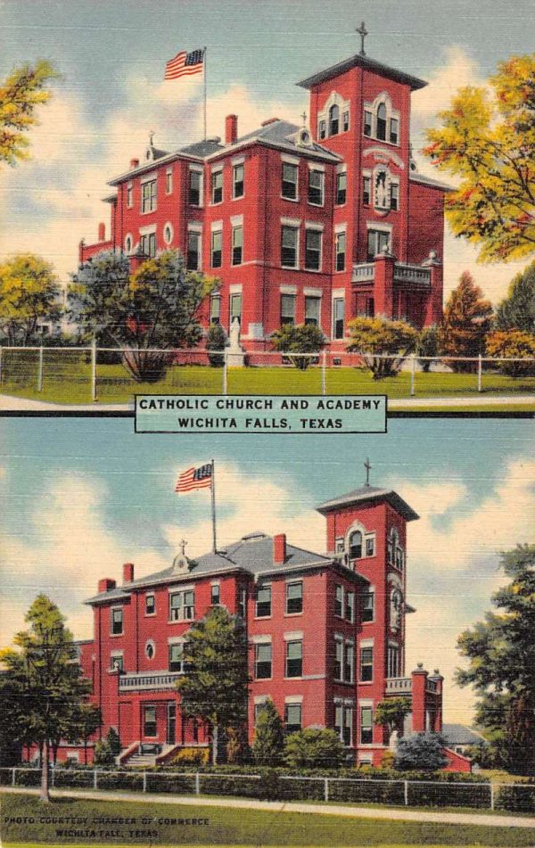 Wichita Falls Texas Catholic Church Academy Multiview Antique Postcard K103172