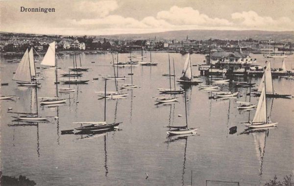 Kristiania Norway Dronningen Navy Clubhouse and Harbor Postcard J79094