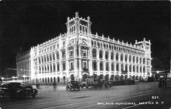 Mexico DF Mexico Palacio Municipal At Night Real Photo Antique Postcard J79165