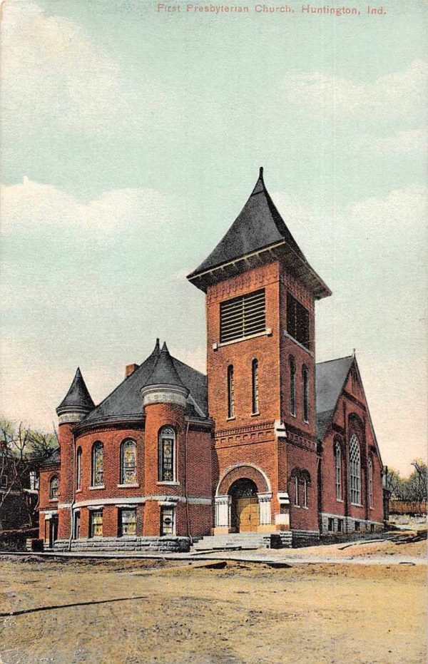 Huntington Indiana First Presbyterian Church Exterior Antique Postcard J79173