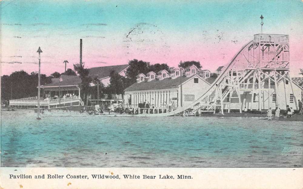 White Bear Lake Minnesota Pavilion Roller Coaster Antique Postcard