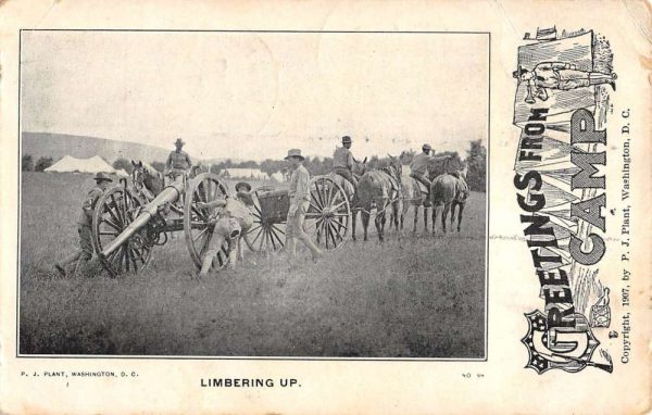 Washington DC Camp Greeting Military Limbering Antique Postcard K103201