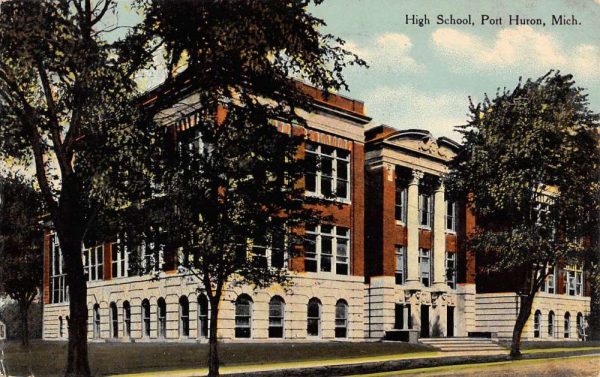 Port Huron Michigan High School Street View Antique Postcard K103219