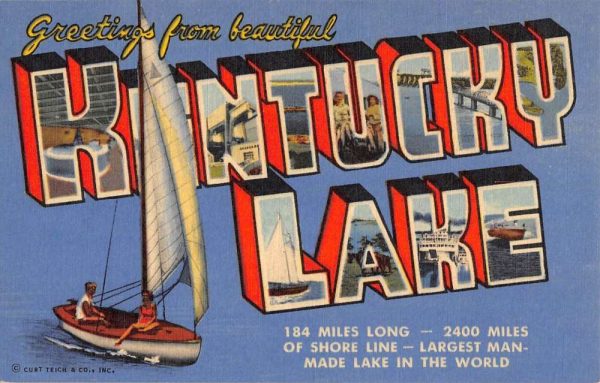 Kentucky Lake Kentucky Large Letter Linen Antique Postcard K103231