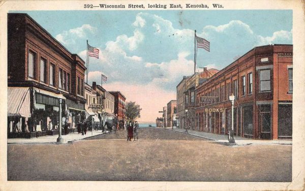 Kenosha Wisconsin Street Looking East Antique Postcard K103361