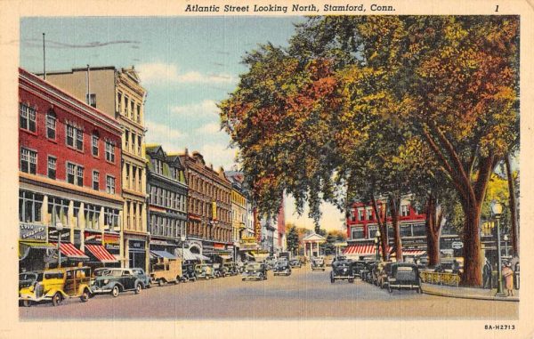 Stamford Connecticut Atlantic Street Looking North Antique Postcard K103458
