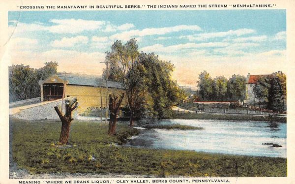 Oley Valley Pennsylvania Covered Bridge Waterfront Antique Postcard K103467