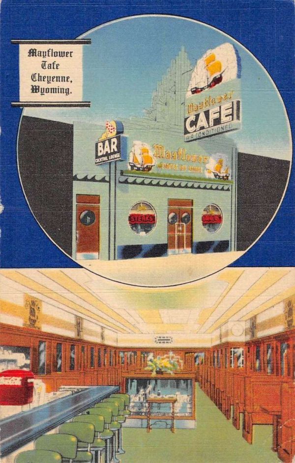 Cheyenne Wyoming Mayflower Cafe Multiview Antique Postcard K103553