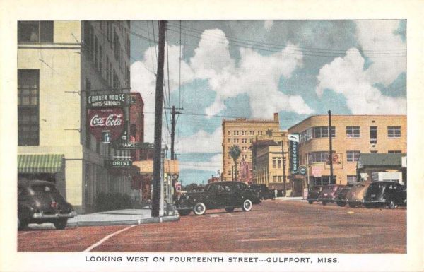 Gulfport Mississippi Fourteenth Street Scene Antique Postcard K103563