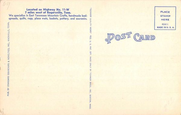 Rogersville Tennessee Cherokee Mountain Crafts Antique Postcard K103582 - Image 2