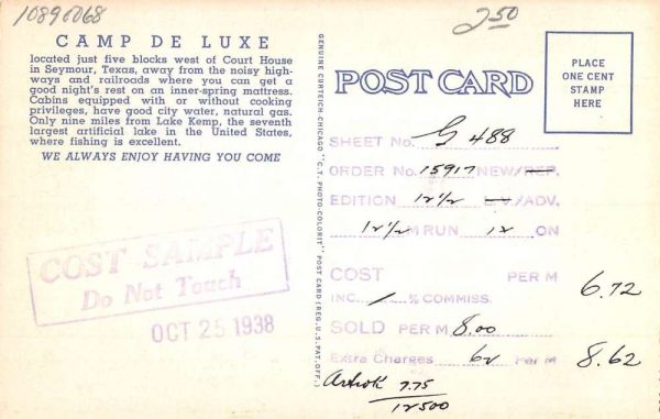 Seymour Yexas Camp De Luxe Birdseye View Antique Postcard K103611 - Image 2