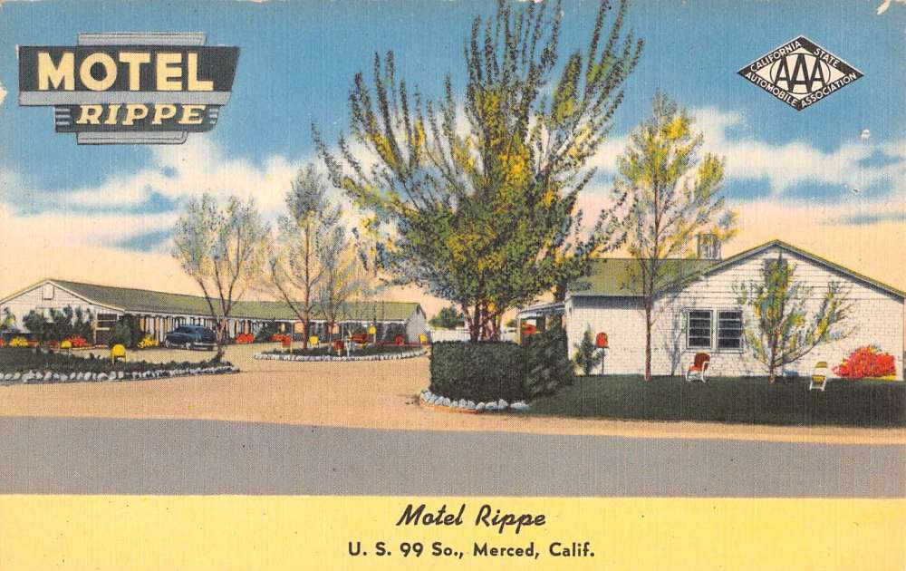 CA Motel Rippe Merced California Postcard - Paper adhesion on back