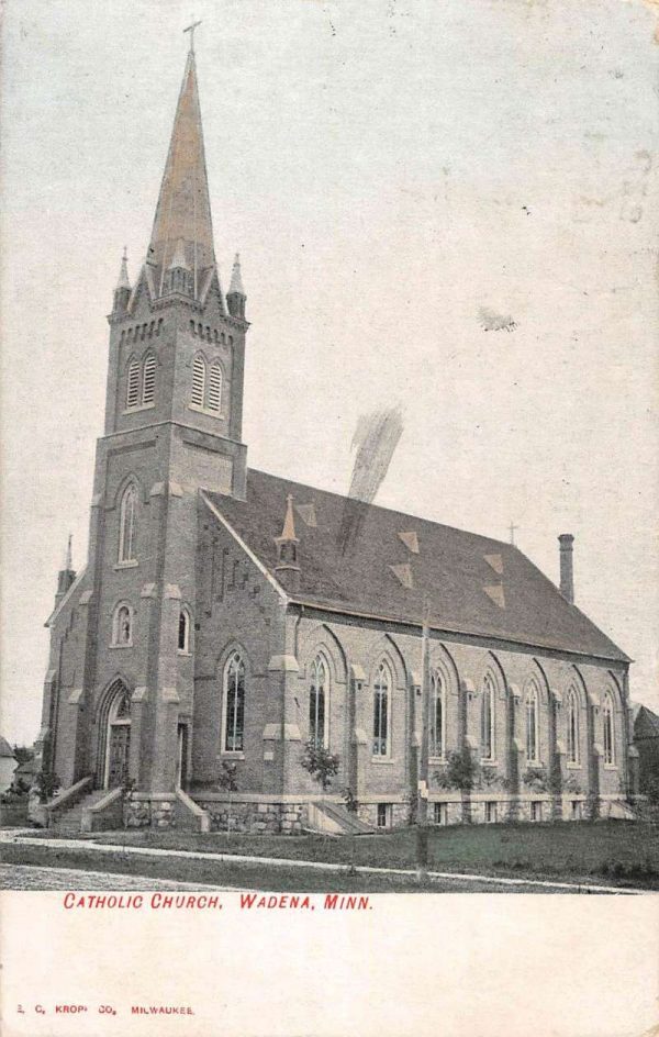 Wadena Minnesota Catholic Church Street View Antique Postcard K103712