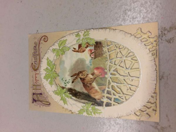 A Happy Easter bunnies with eggs attached flag frame antique pc Z50052